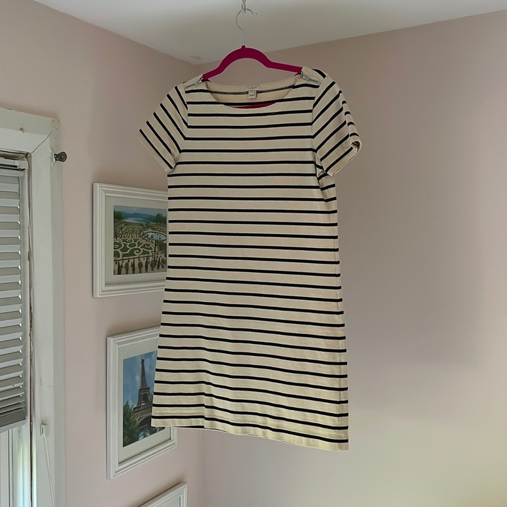 JCrew beige and navy striped tshirt dress